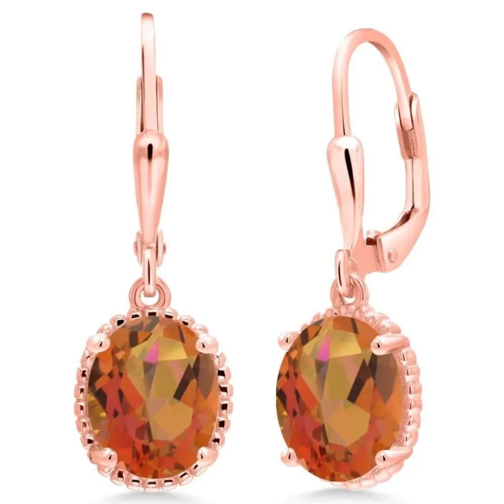 18K Rose Gold 925 with 3.60 Cttw Twilight Mystic Quartz Oval Leverback Earrings